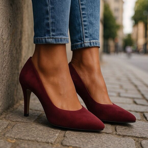 LC Lauren Conrad Blossom Womens Wine Dark Suede 4 Inch Heels Pumps Size 7.5M - Picture 12 of 12